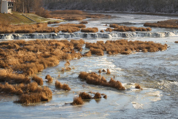 Beautiful landscape village view of widest waterfall in Europe.