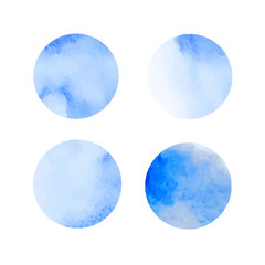 set of blue watercolor stains