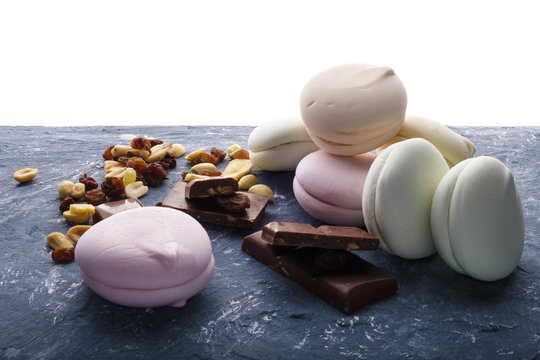 marshmallow and chocolate in dark key