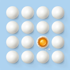 Set of eggs with yolk and shell. Product for cooking breakfast.