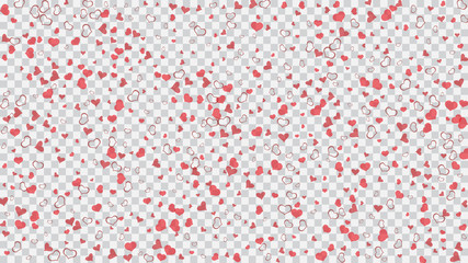 Red on Transparent fond Vector. Spring background. A sample of wallpaper design, textiles, packaging, printing, holiday invitation for Valentine's Day. Red hearts of confetti are falling.