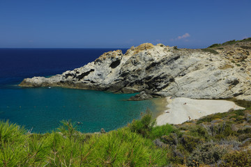 Obraz premium beautiful seascape view to the wild romantic Nas beach on the rough an almost unknown Greek island of Ikaria 