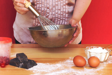 woman holding a whip and bowl for preparing cake 