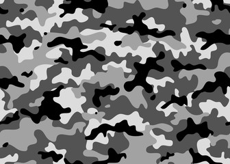 Black and white camouflage repeats seamless. Masking camo. Classic clothing print. Vector monochrome seamless pattern - obrazy, fototapety, plakaty