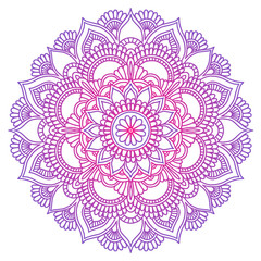 Mandala. Ethnic round ornament. Hand drawn indian motif. Mehendi meditation yoga henna theme. Unique purple floral print.