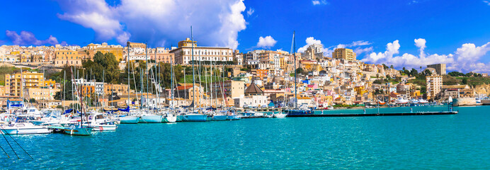 Sicily - beautiful coastal town Sciacca in south of island. Italy - obrazy, fototapety, plakaty