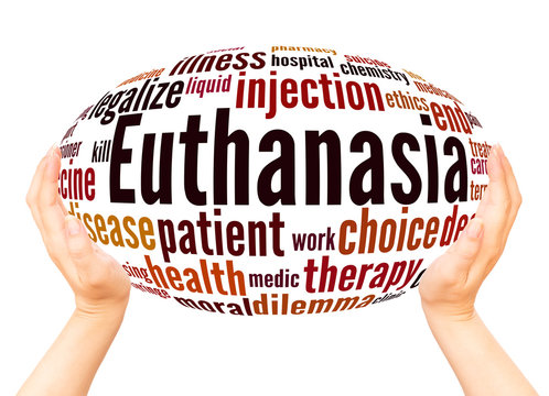 Euthanasia word cloud hand sphere concept