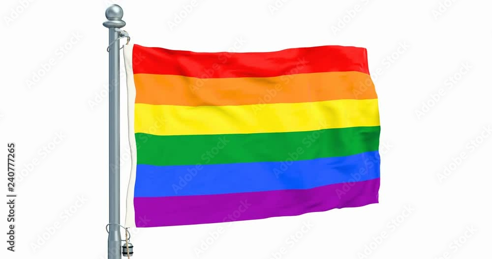 Poster rainbow flag lgbt flag waving on white background, animation. 3d rendering