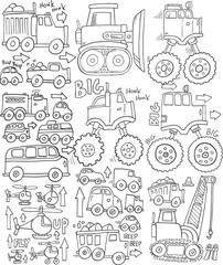 Obraz premium Cute Transportation Doodle Vector Set Illustration