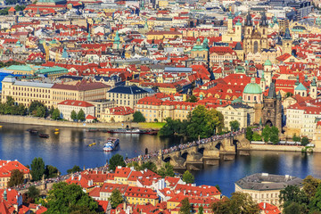 Fototapeta na wymiar Charles Bridge and Old Town of Prague panorama