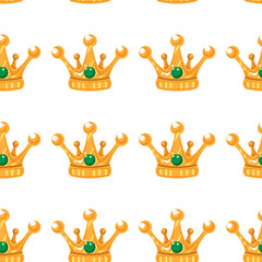 Vector illustration. Seamless pattern of crowns. Gold Crowns with gems.
