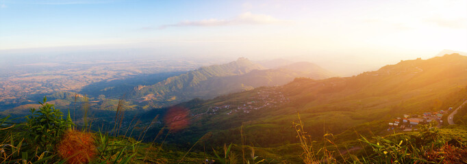 Panorama mountain landscape nature with sunlight 