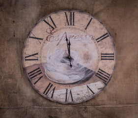 old clock face on dirty wall