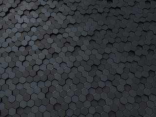Abstract honeycomb metallic panels 3d background. Metallic hexagonal dark background or texture.