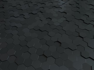 Abstract honeycomb metallic panels 3d background. Metallic hexagonal dark background or texture.