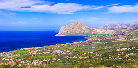coastal landscape of beautiful Sicily. San vito lo capo, view from Erice. Itlay