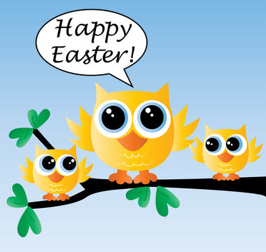 happy easter cute yellow owls