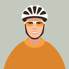 face cyclist  in helmet, vector illustration, flat style, 