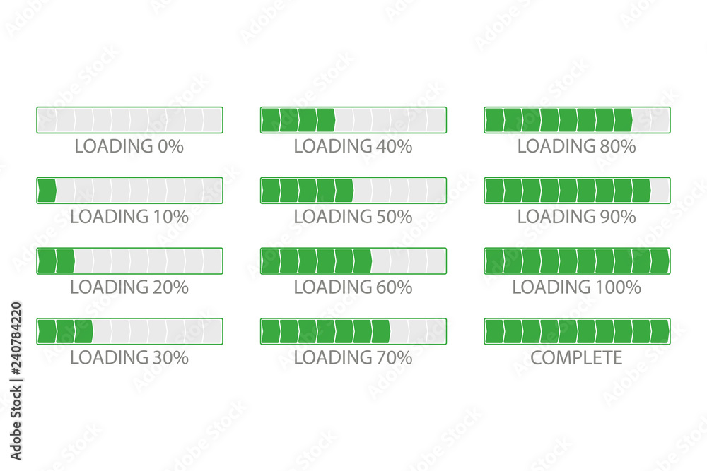 Poster a set of icons of the progress bar. loading progress indicator, download process, load icon, downloa