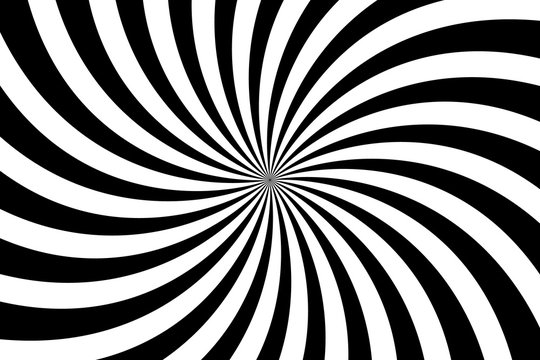 Vector simple black and white background. Spiral stripes in retro pop art style