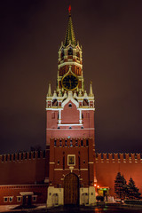 Beautiful view of Spasskaya tower in the Kremlin, Red square, night