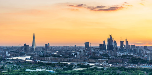 Aerial view of central London  at sunset
