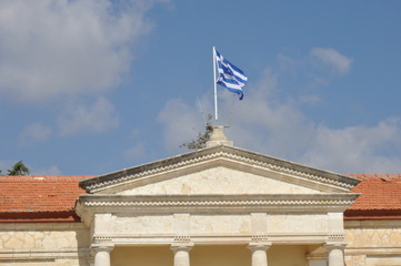 Greece and Cyprus flag on flagpole