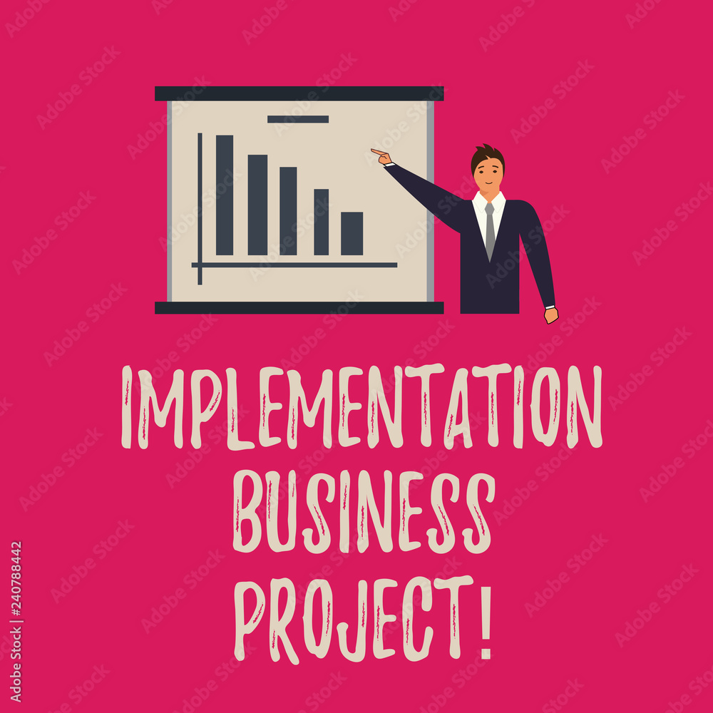 Poster handwriting text writing implementation business project. concept meaning process of executing a pla