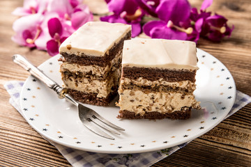 Piece of nutty-coffee cake.