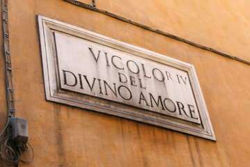 Vicolo Del Divino Amore Street Sign in Rome, Italy