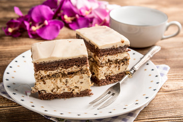 Piece of nutty-coffee cake.