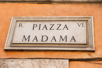 Piazza Madama Street Sign in Rome, Italy
