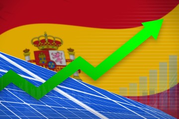 Spain solar energy power rising chart, arrow up - environmental natural energy industrial illustration. 3D Illustration