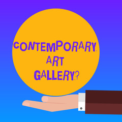 Handwriting text Contemporary Art Galleryquestion. Concept meaning Private forprofit commercial gallery Hu analysis Hand in Suit Offering Blank Solid Color Circle for Logo Posters