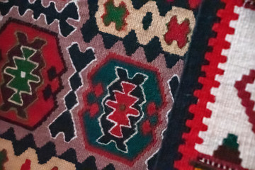 Hand woven carpets on display in museum