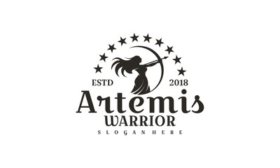 Artemis logo design template,archery illustration logo vector