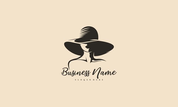 Beautiful woman's face logo design template. Hat, girl,symbol. Abstract design concept for beauty salon, fashion,massage, magazine, cosmetic and spa. Premium vector icon. - Vector