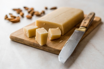 Homemade Almond Paste Whole Marzipan on Wooden Board.