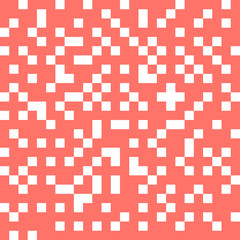 Abstract vector backdrop with white pixels on coral color.