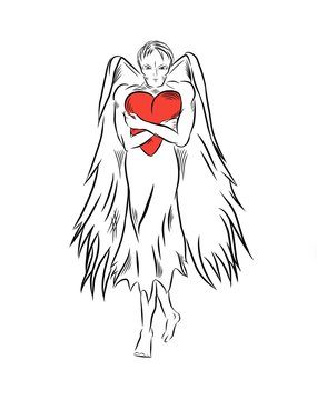 recommend clip art: The angel is holding a red heart illustration for the holiday.