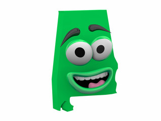 Alabama State Map Eyes Mouth Funny Cartoon Face 3d Illustration