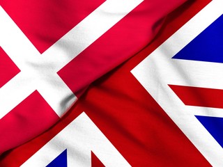 Two flags. Flag of the United Kingdom. Flag of Denmark.
