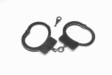 Police  metal  handcuffs  isolated on white background.