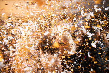 The disco, Banquet, people blurred background dancing. New year celebration. 