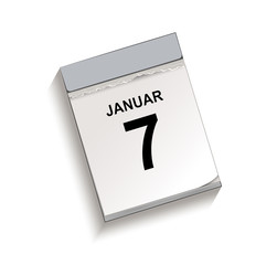 Kalender Januar 7, Abreißkalender mit Datum, Vektor Illustration isoliert auf weißem Hintergrund