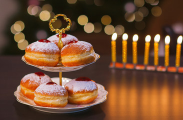 Sweet break with Hanukkah doughnuts. - 240795016