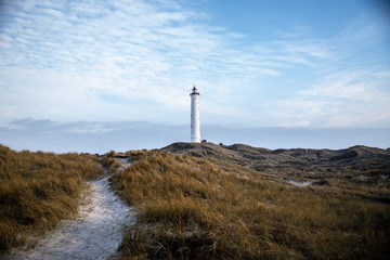 Fototapeta na wymiar Leuchtturm Hvide Sande Dänemark