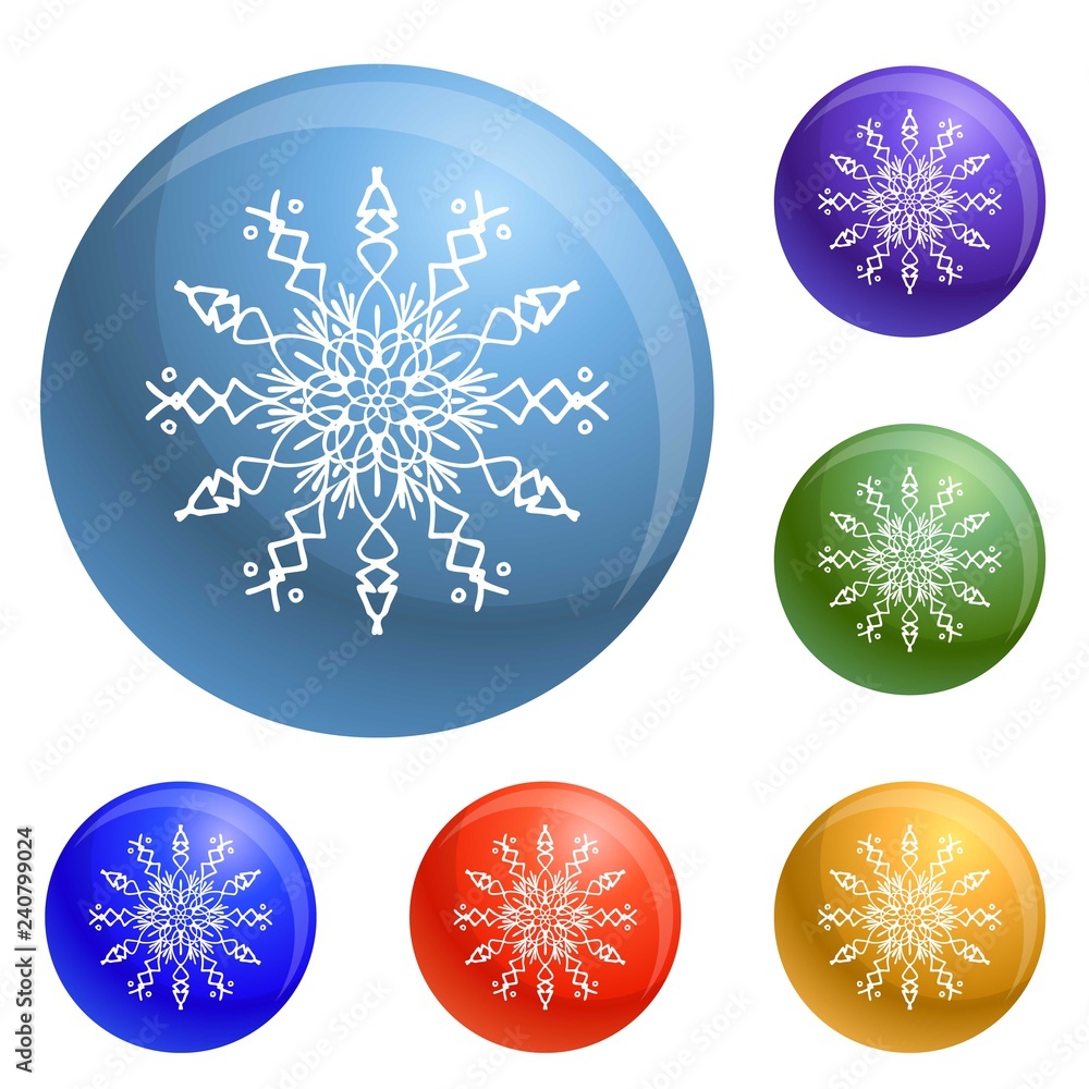 Poster winter snowflake icons set vector 6 color isolated on white background