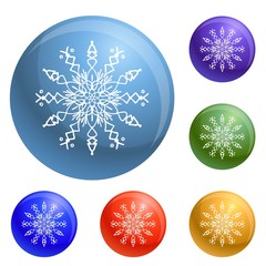 Winter snowflake icons set vector 6 color isolated on white background