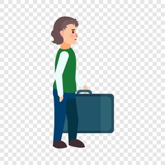 Refugee boy travel bag icon. Flat illustration of refugee boy travel bag vector icon for web design